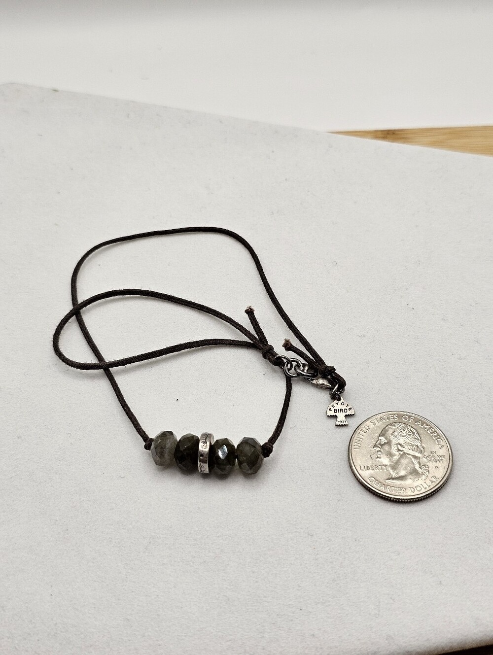 Peyote Bird Labradorite and Quartz Bead Leather Necklace - Picture 14 of 14